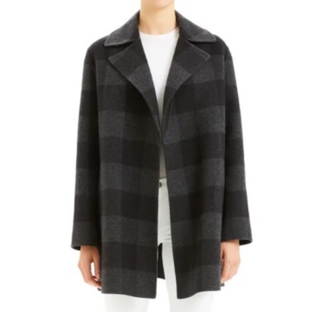 Theory Buffalo Plaid Checkered Wool Coat Black/Gray Size XS